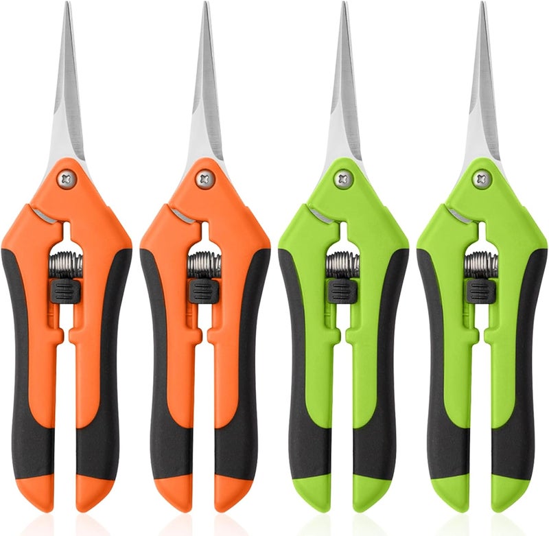 Drametic+ 4 Pack Garden Pruning Shears, Stainless Steel Shears, Gardening Shears Scissors Pruning Shears for Gardening Tools (2pcs Green+2pcs Orange) - Image 1